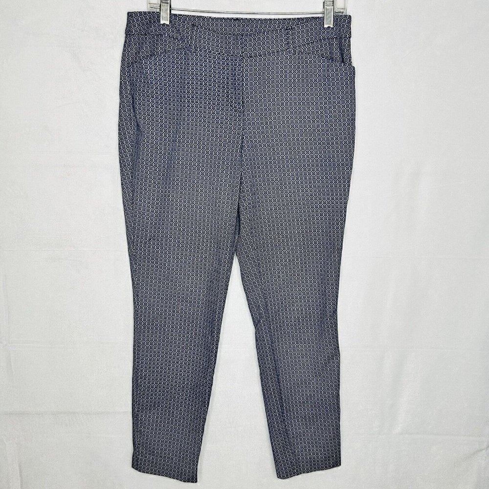 Adrienne Vittadini Blue Geometric Pattern Crop Ankle Career Pants Size 8 (32x26)